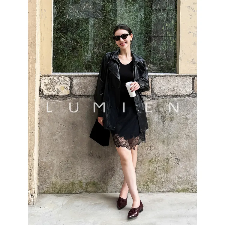 【LUMIEN 新品】“黑标系列”秋装新款酷飒风复古皮衣夹克LX5GFF016