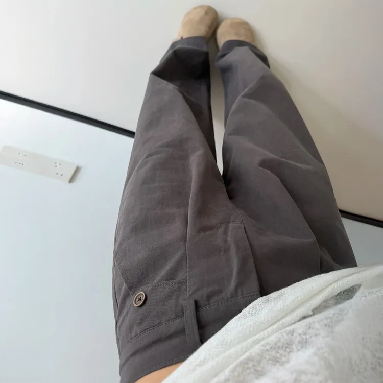 远山灰水洗阔腿休闲裤女秋季新款胖妹妹mm设计感宽松显瘦直筒裤子