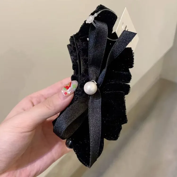 韩国东大门baket发饰满天星丝绒蝴蝶结飘带香蕉夹