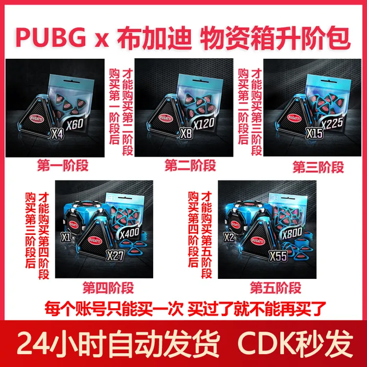 Pubg绝地求生布加迪跑车联名物资箱代币升阶包吃鸡皮肤兑换码CDK