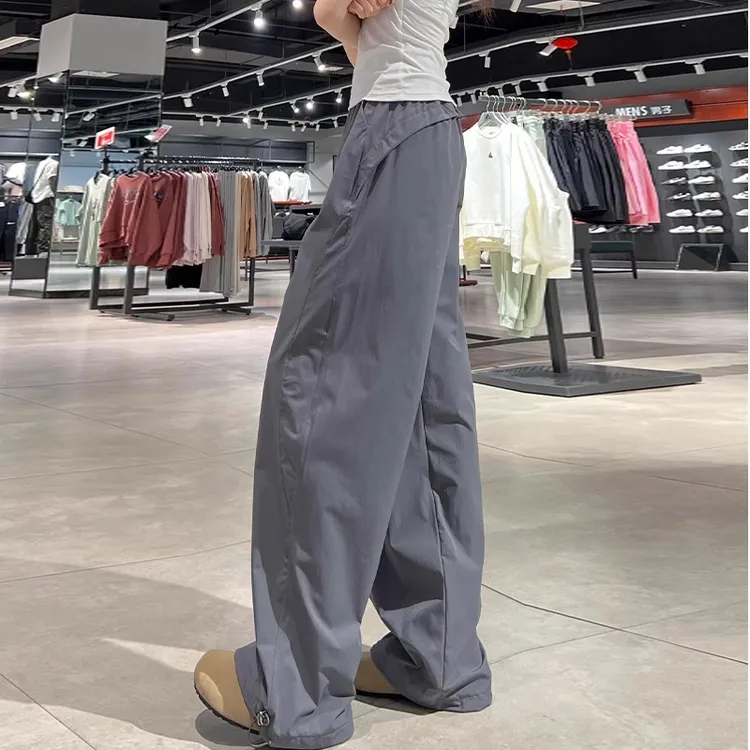 灰色复古速干工装裤女2025新款夏季薄款美式高腰垂感阔腿休闲裤子