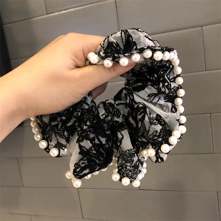 大号珍珠刺绣大肠发圈女高级感扎头发皮筋头绳低马尾小香风头饰品