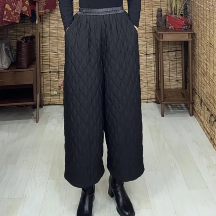 <花苞裤2>涤棉全松紧腰菱格夹棉花苞裤优雅时尚妈妈装休闲百搭48#