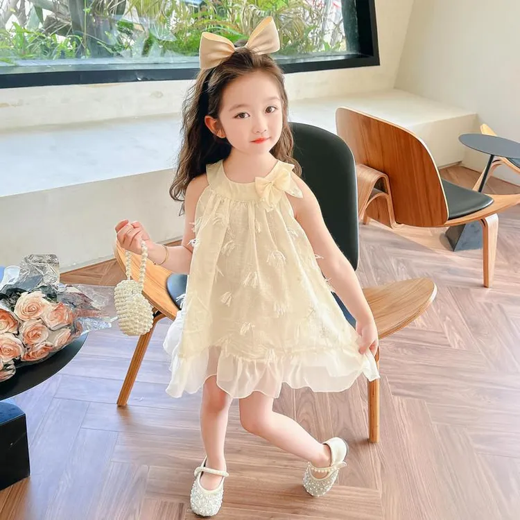 宝宝吊带连衣裙2025新款儿童洋气挂脖流苏公主裙女童夏装裙子
