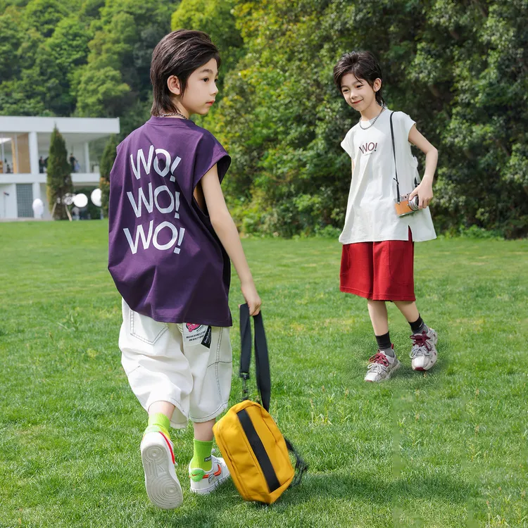 男童夏季背心套装中大童2025新款帅气无袖体恤短裤两件套时髦洋气