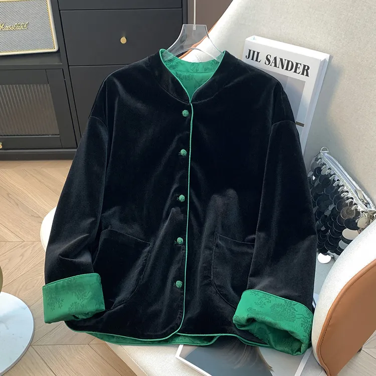 品质高货！双面穿新中式提花外套春秋新款丝绒女装上衣宽松百搭