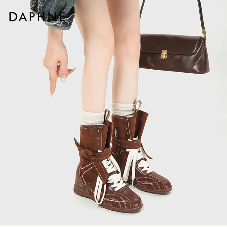 Daphne/达芙妮美拉德时装靴女2025秋季爆款短筒马丁靴运动拳击靴