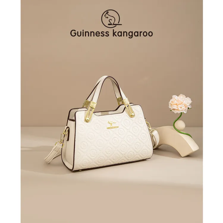 吉尼斯袋鼠真皮手提包女士时尚2025新款大气中年妈妈包牛皮包包女