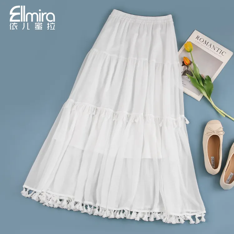 9316女童半身裙长裙夏季儿童公主裙白色2025款洋气女孩学生女大童