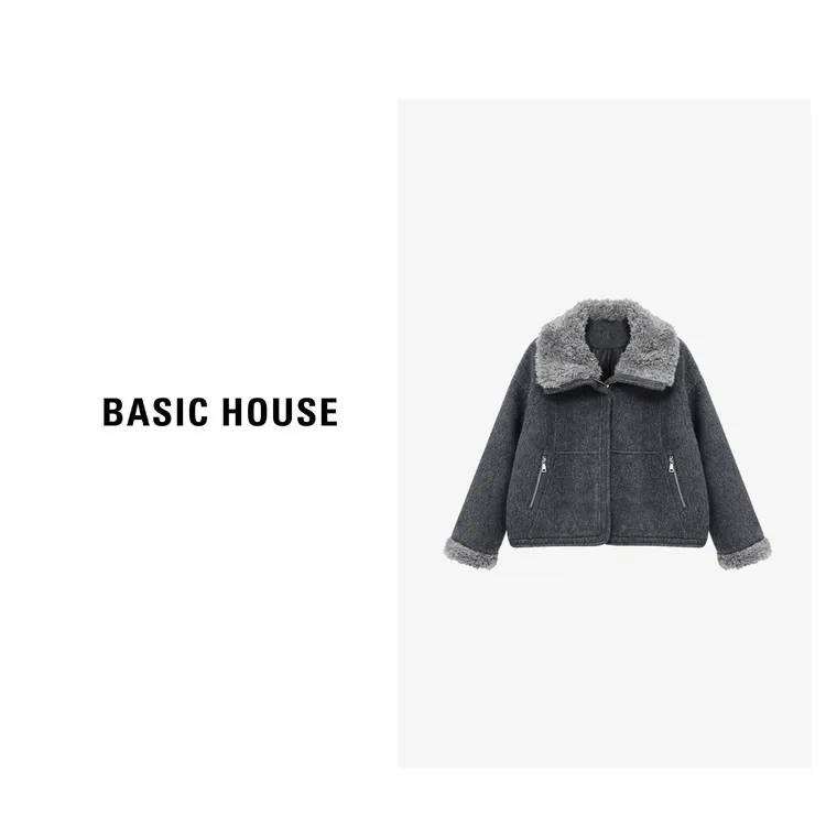 Basic House/百家好冬季新款时尚绵羊毛羽绒毛毛外套-B0625B5RRG2
