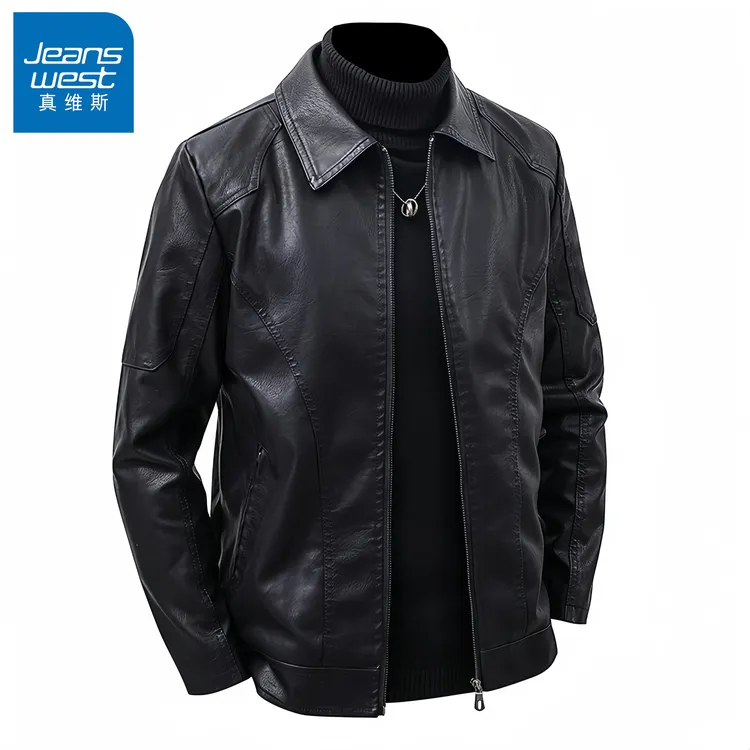 真维斯Jeanswest/皮衣男士翻领皮夹克韩版帅气百搭机车秋冬季外套