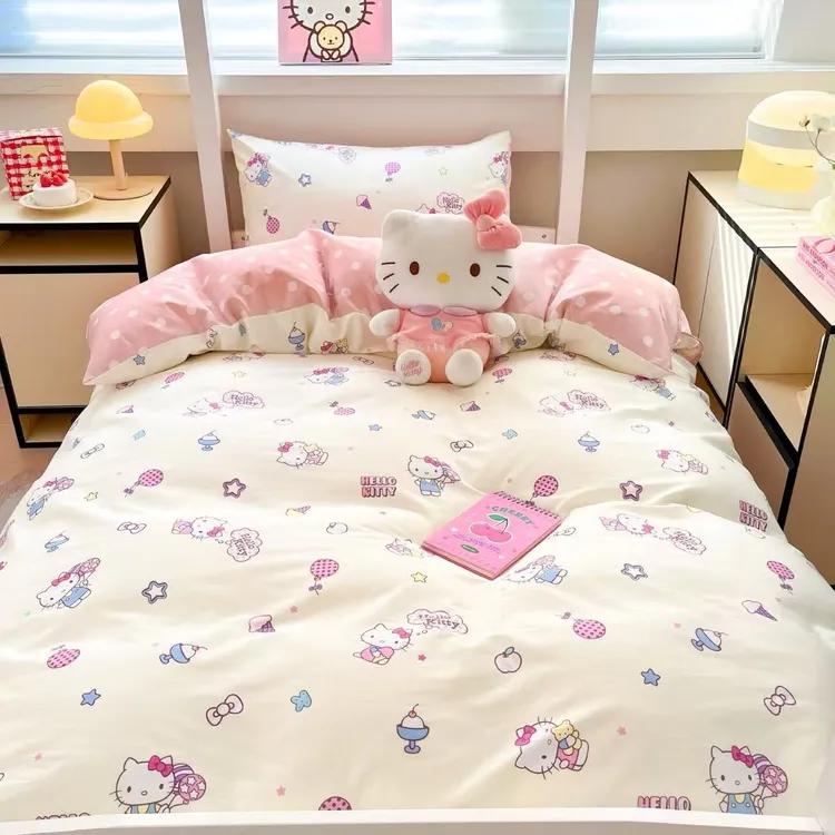 三丽鸥正版授权HelloKitty全棉四件套亲肤透气居家纯棉学生三件套