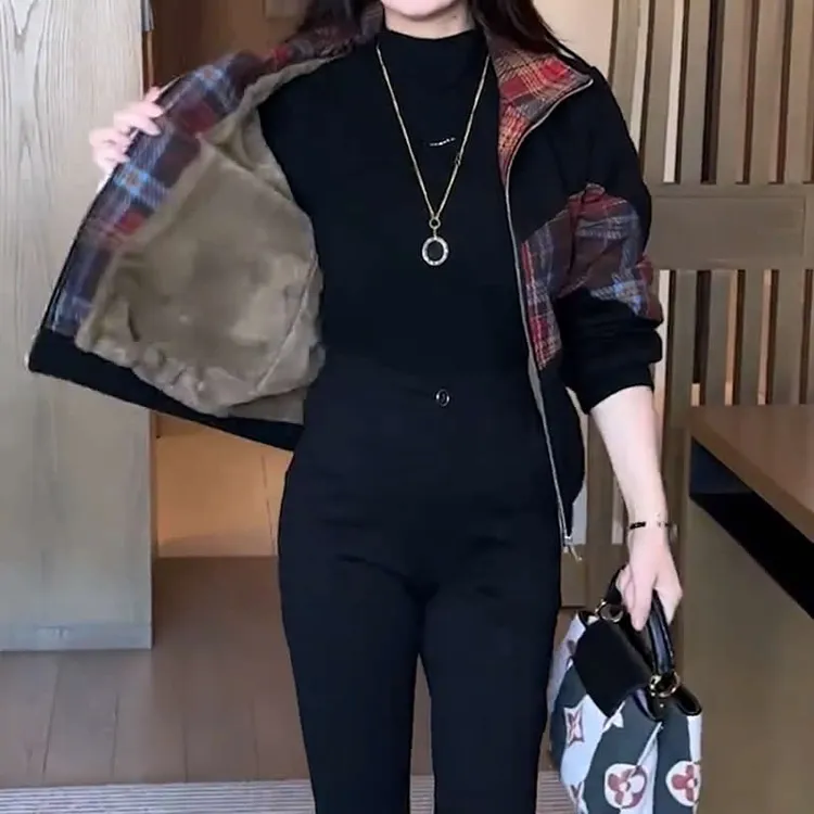 （有运费险）时尚洋气休闲短款外套加绒加厚秋冬新款百搭宽松上衣女