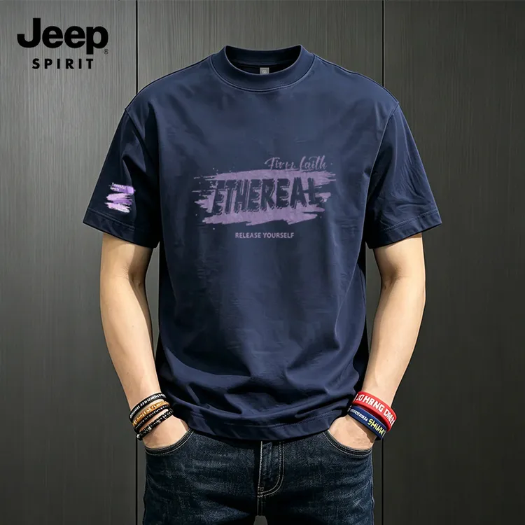 JEEP SPIRIT美式男生男款短袖夏季新款纯棉透气宽松大码半袖t恤衫