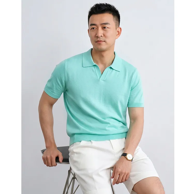 毛衫老王夏季男士t恤短袖新款海鸥领半袖透气凉感休闲老钱风T恤商品图