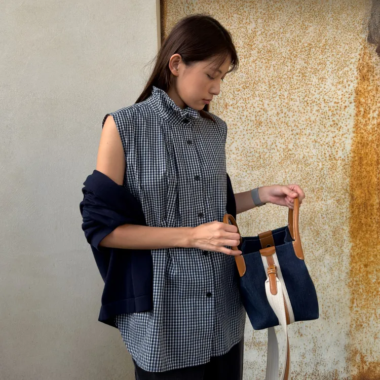 Ms.Qnn“叠穿美学”私服系列纯棉撞色格纹廓形休闲马夹 52C860 Q姐