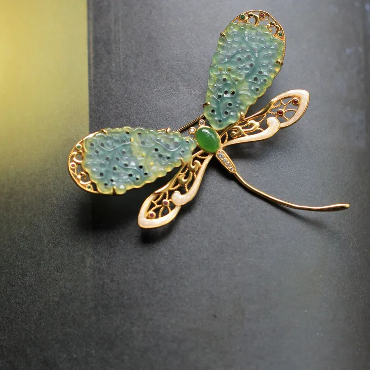 翡翠时尚百搭重工设计款925S胸针吊坠两用款