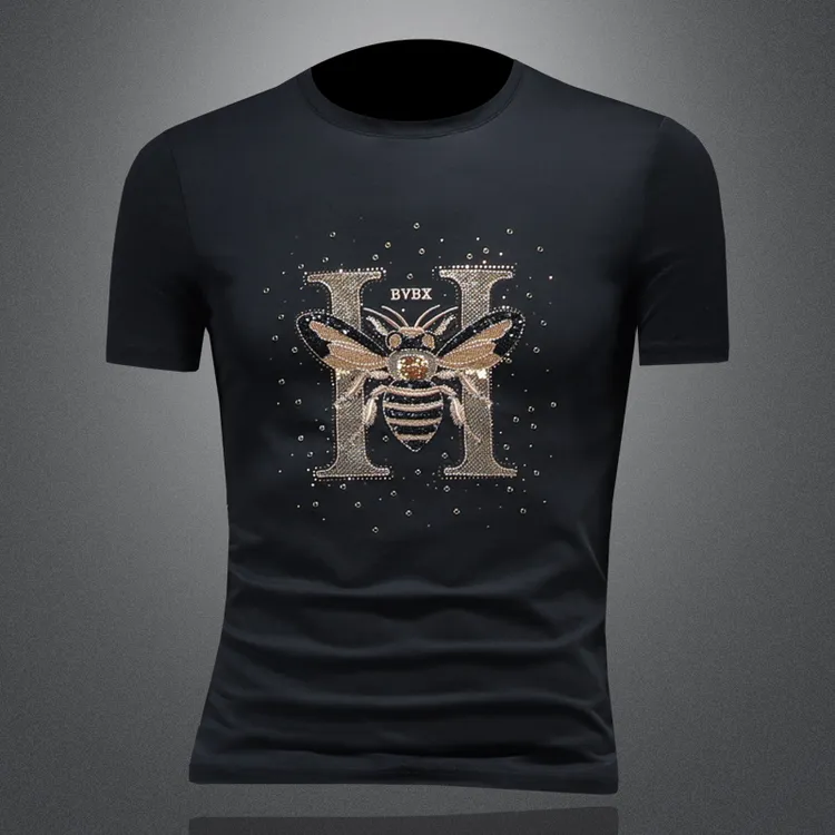 贾鲁萨加高端时尚小蜜蜂刺绣短袖T恤男士夏季潮流韩版修身透气T恤