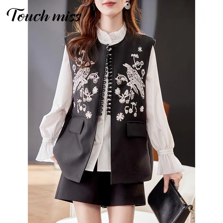 Touch Miss时尚钉珠刺绣西装马甲外套2025春季新款百搭小香风外套