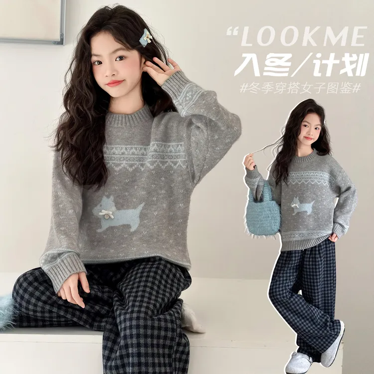 女童毛衣内搭冬季2025新款女大童加绒针织毛线衣儿童冬装打底上衣