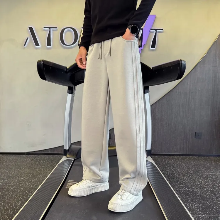 垂感条纹裤子男款秋冬季潮流百搭直筒运动裤2025新款男士休闲长裤