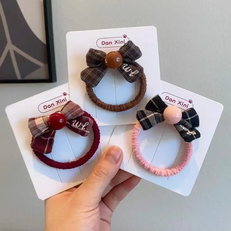 儿童蝴蝶结发圈女童韩版格纹扎头发皮筋不伤发小女孩洋气马尾发绳