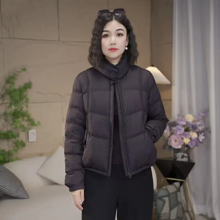 【羽绒服】087冬季新国标90白鸭绒时尚磁吸扣立领保暖女士羽绒服