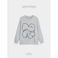 MAFKNN/玛肯时尚极简简约纯色百搭圆领花朵卫衣MK13009