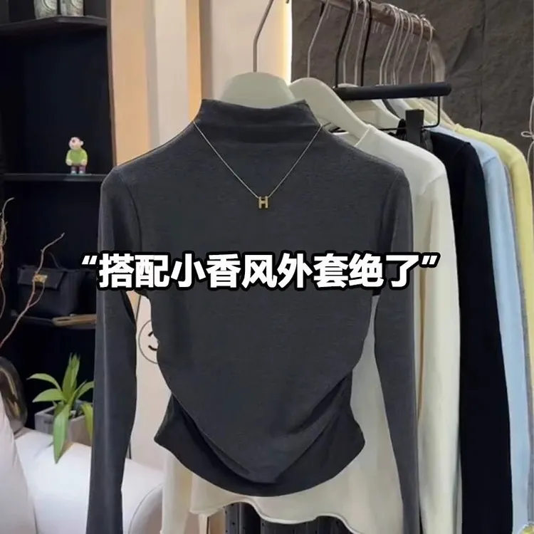 德绒加厚保暖打底衫收腰半高领显瘦女款秋冬季修身T恤女外套百搭
