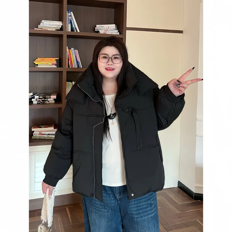 花契“冷溪玉波”大码女装冬季百搭200斤胖mm时尚新中式棉服13099-X