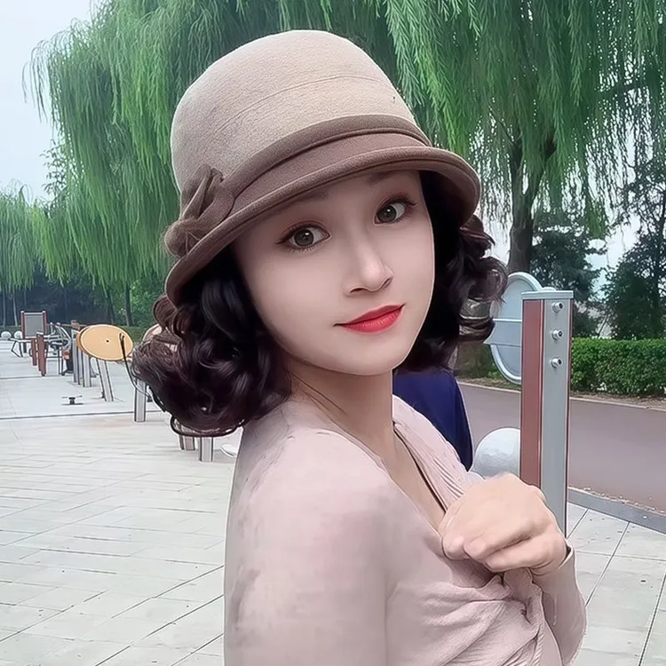 假发帽子女秋冬秋新款帽子假发一体帽时尚保暖加厚洋气减龄渔夫帽