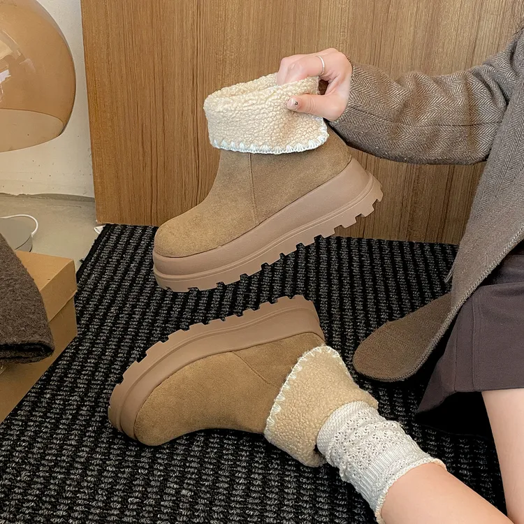 加绒加厚防滑厚底雪地靴女款2025新款冬季外穿增高保暖勃肯棉鞋子