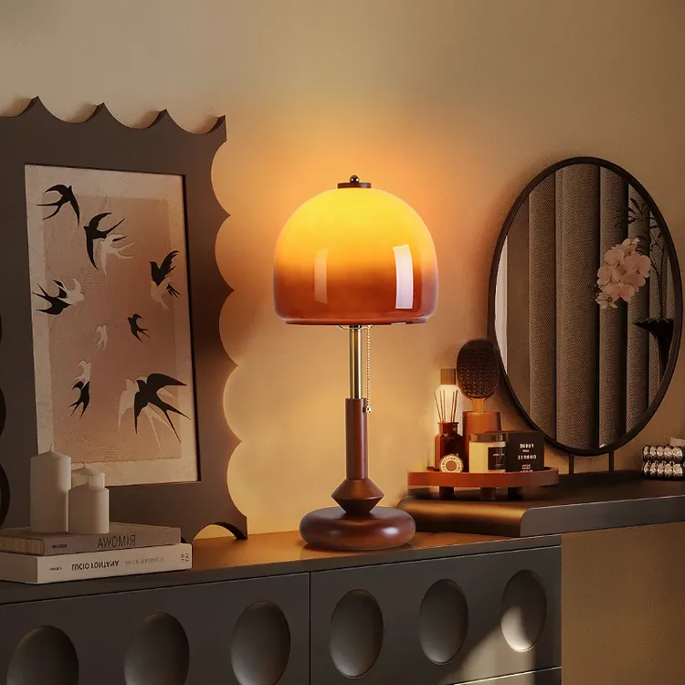 新款法式复古台灯卧室床头灯玻璃蘑菇灯中古风装饰台灯高级感氛围