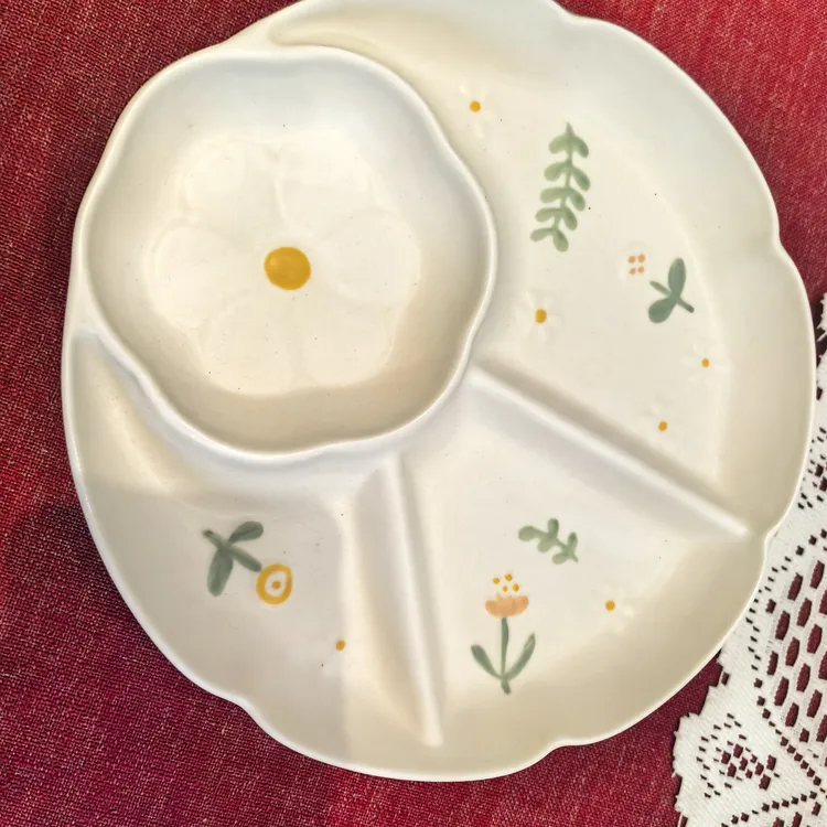 8.5英寸小雏菊陶瓷分餐饺子盘花边深盘清新家用早餐盘