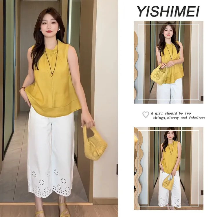今年流行一整套2025年新款洋气百搭无袖坎肩上衣休闲裤两件套装