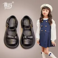 舞玛女童鞋子黑色公主鞋软底新款女孩秋季单鞋宝宝休闲皮鞋233607