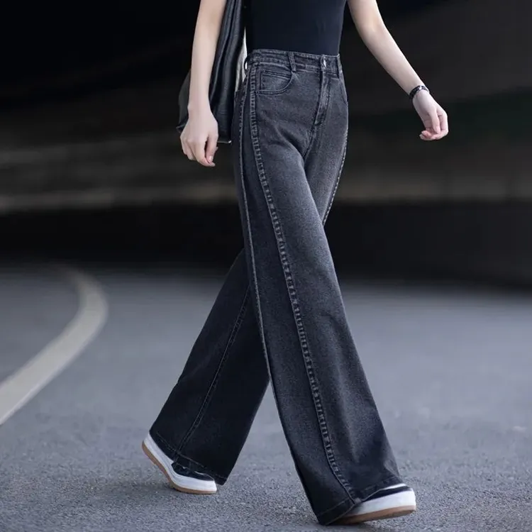 裤子女款爆款2025新款牛仔裤女秋季今年流行的宽松直筒弯刀阔腿裤