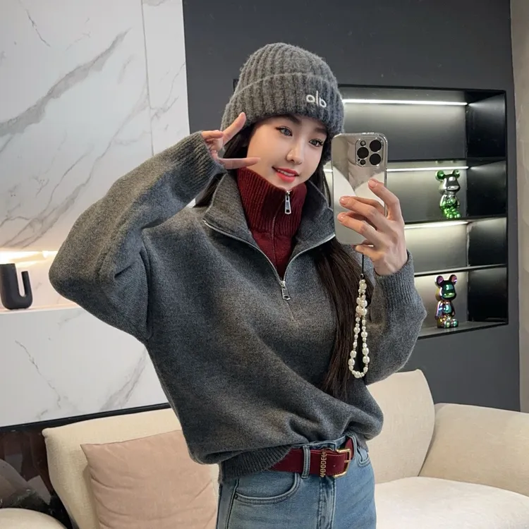 『叠影藏暖』2025秋季新款时尚百搭设计师高领假两件毛衣L5617