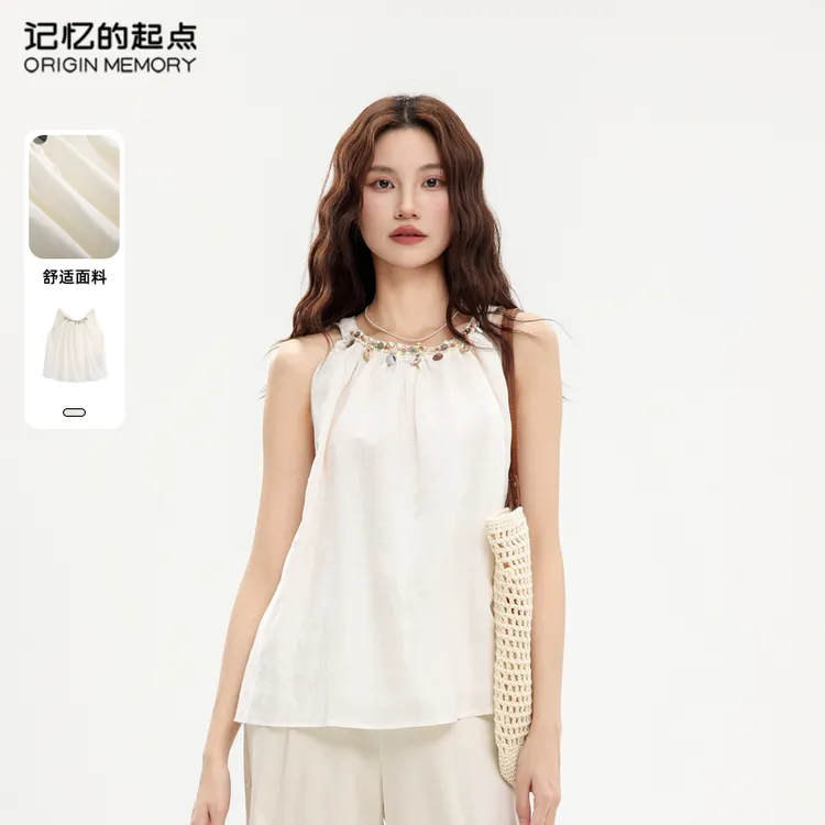 记忆的起点无袖小衫女士2025夏季新款露肩T恤设计感上衣69GX1041Z