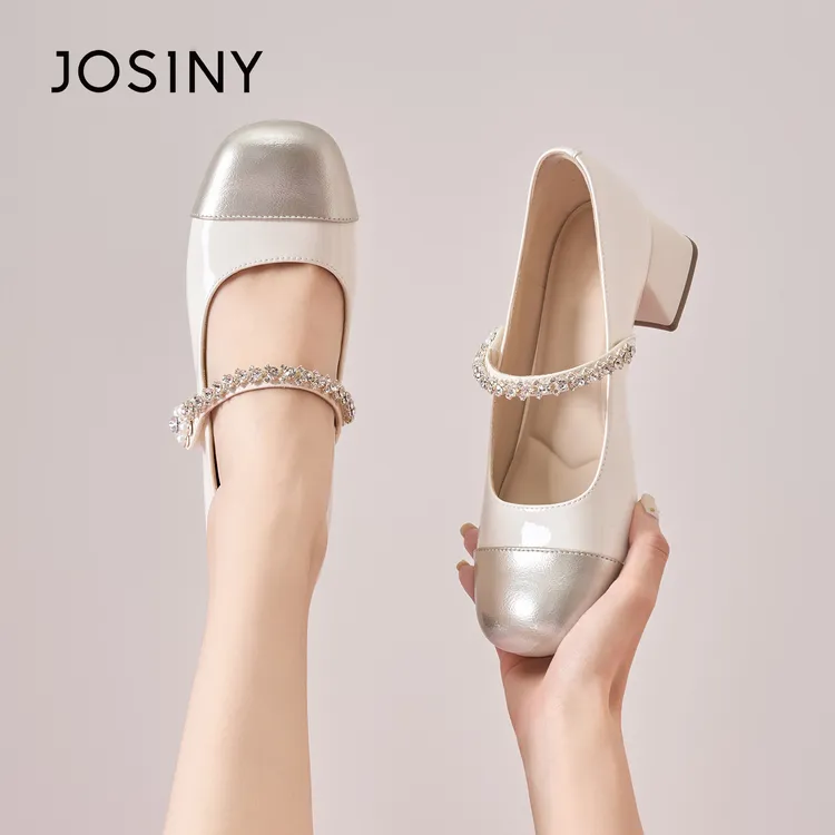 卓诗尼法式玛丽珍女鞋2025秋季新款小香风配裙子粗跟水钻花单鞋女