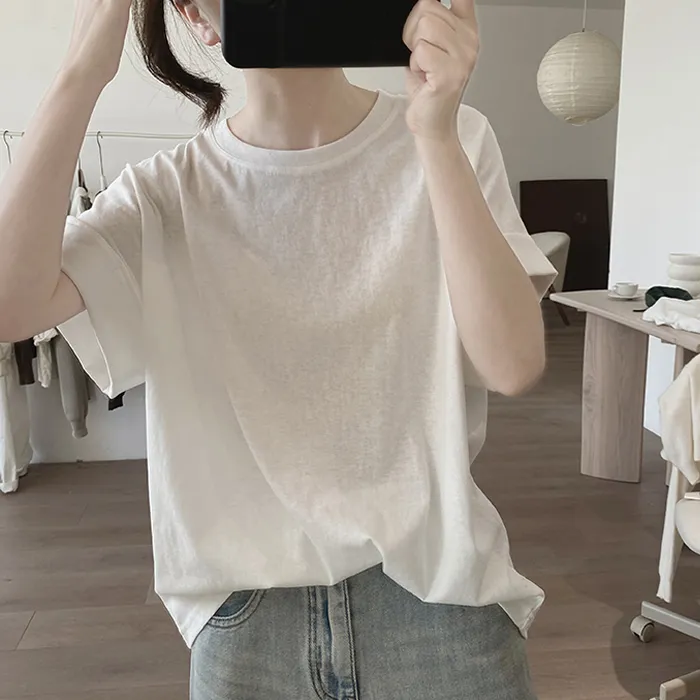 夏季新款纯棉T恤女宽松设计感显瘦简约韩版时尚短袖圆领百搭上衣