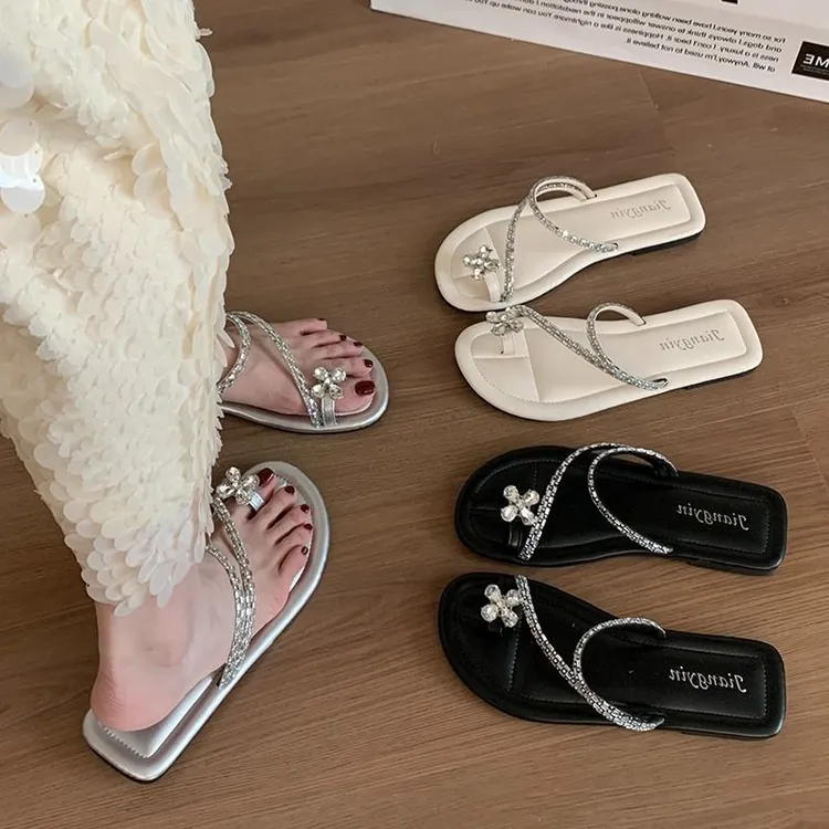 网红ins外出小凉拖鞋仙女2025新款夏季沙滩水钻套趾夹趾拖鞋外穿