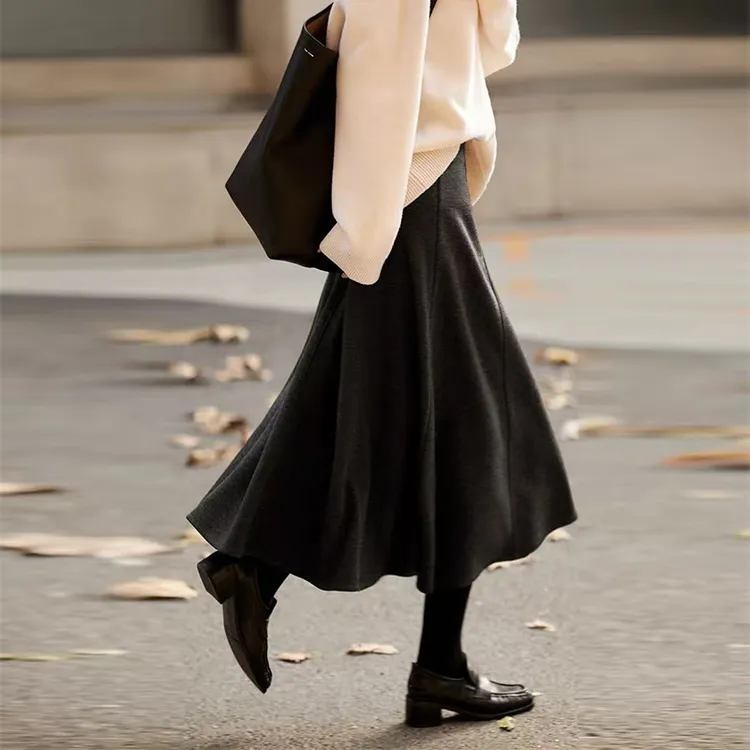 【2个裙长】8片重工a字裙半身裙2025秋百搭高腰显瘦中长款伞裙