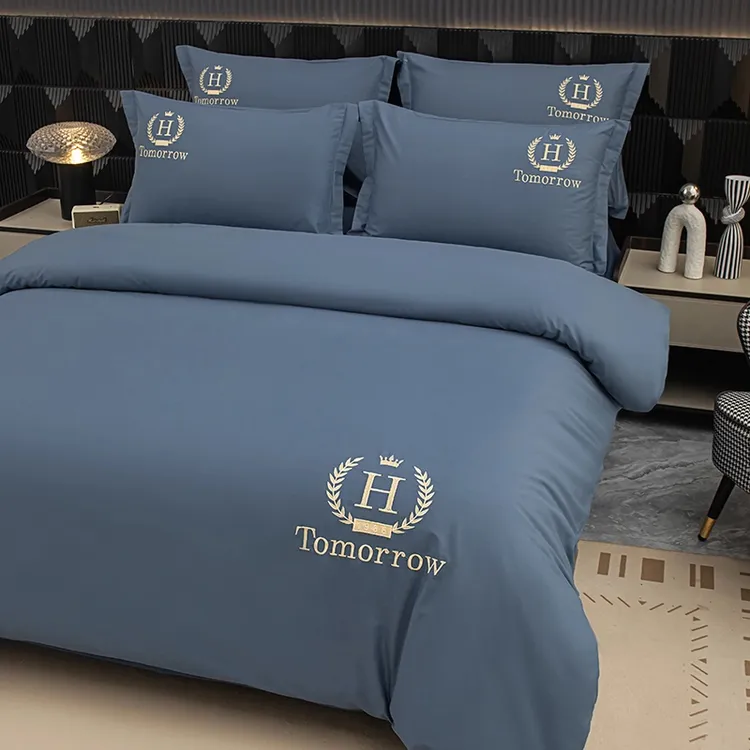 富安娜高端简约纯色全棉床上用品四件套100%纯棉床单款床单四件套