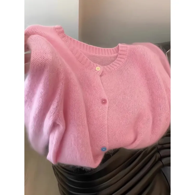 绝美！这种货闭眼收~细腻软糯粉色毛衣女秋冬巨新款针织衫外套上衣