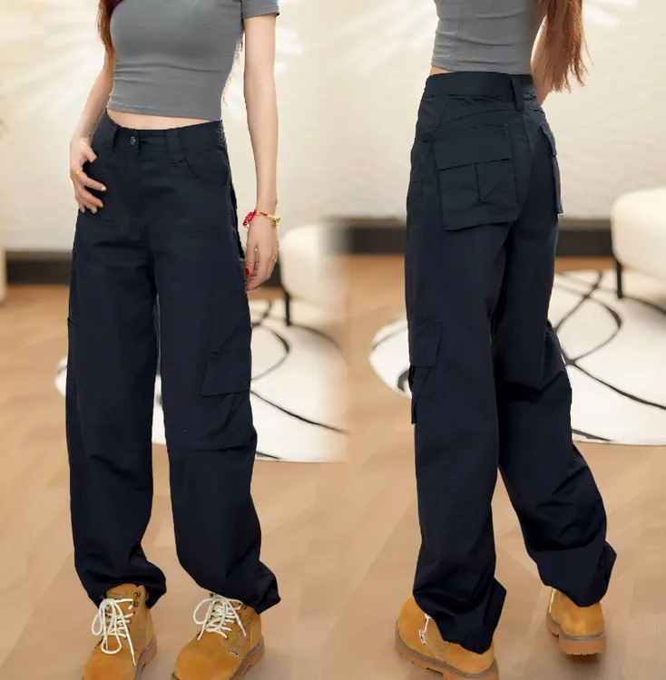 高个子长款早秋新款显瘦弯刀工装裤女装宽松直筒休闲裤梨形身材