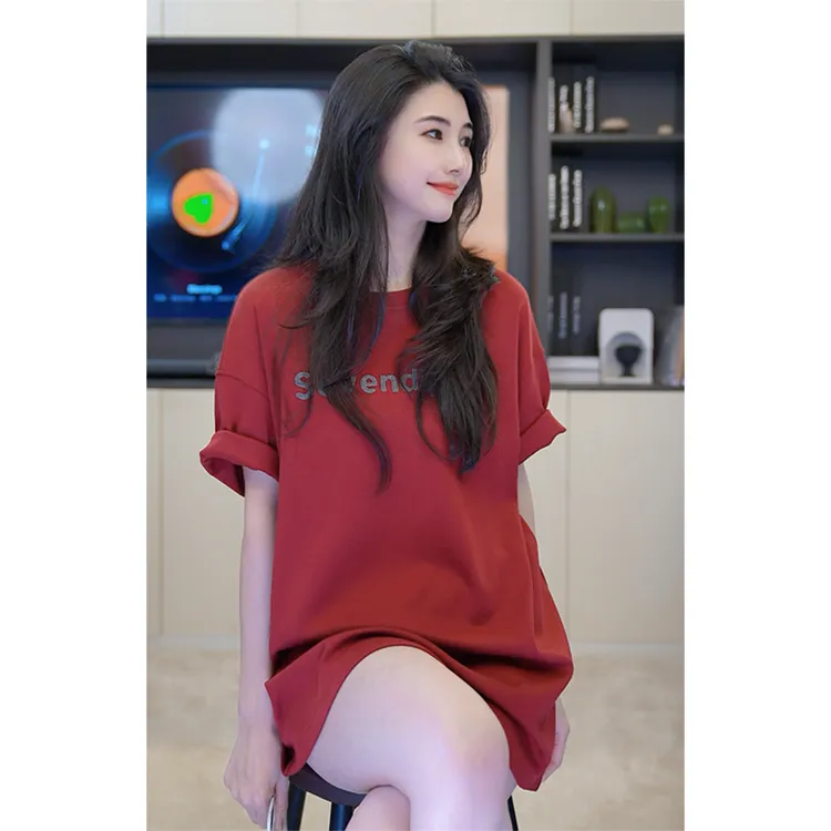 小乖逃D休闲时尚红色T恤短袖宽松字母T短袖SE透气夏季M8234