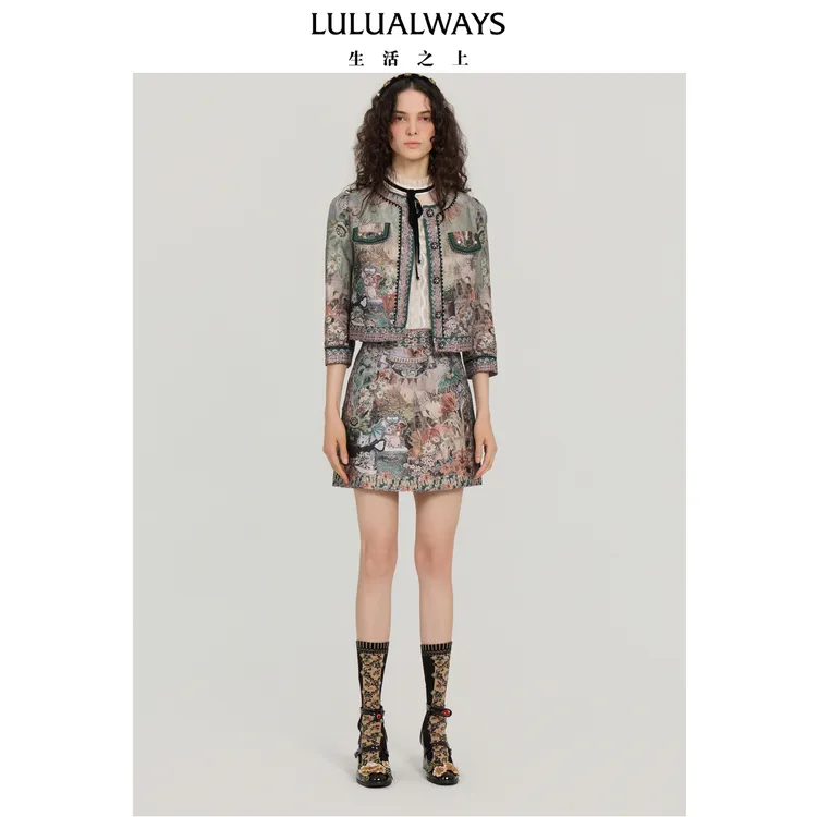 LULUALWAYS【商场同款】25秋季新款复古风奇幻艺术提花圆领短外套