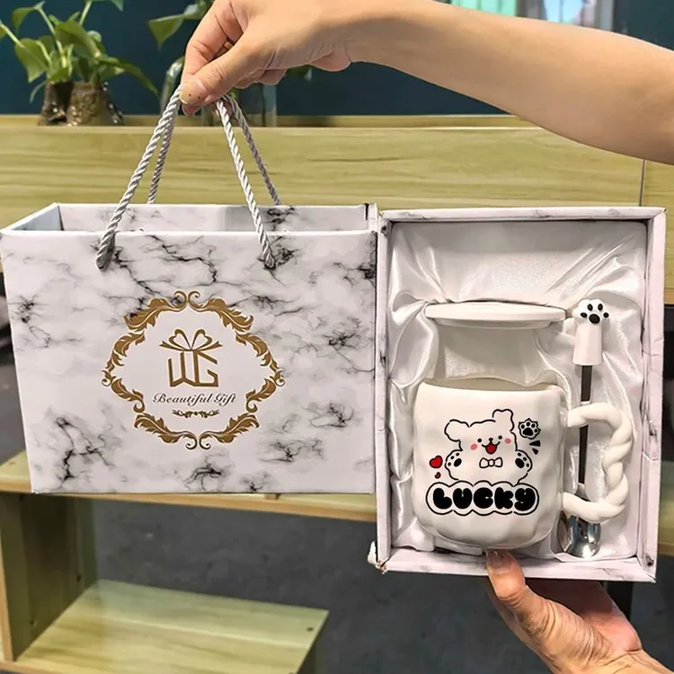 可爱fufu线条小狗马克杯高颜值陶瓷情侣水杯生日礼物送女生伴手礼