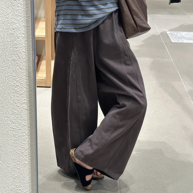 韩系松弛感深灰色阔腿弯刀裤子女大码胖mm秋季宽松休闲九分气球裤